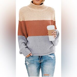 Saodimallsu Womens Turtleneck Oversized Sweaters Batwing Long Sleeve Pullover